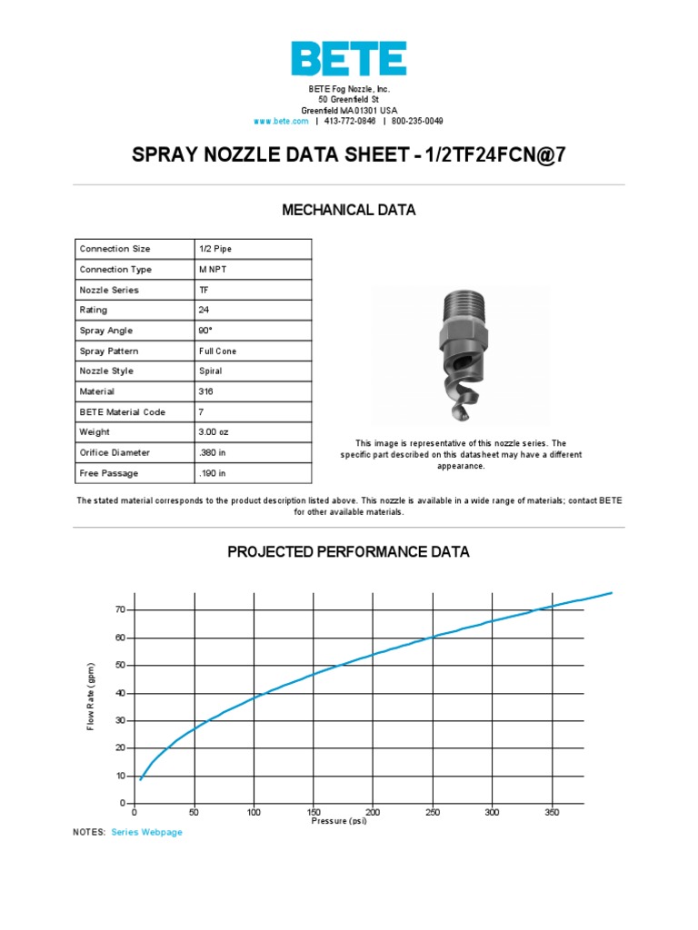 Spray Nozzle Data Sheet 1/2Tf24Fcn7 PDF Nozzle Gases