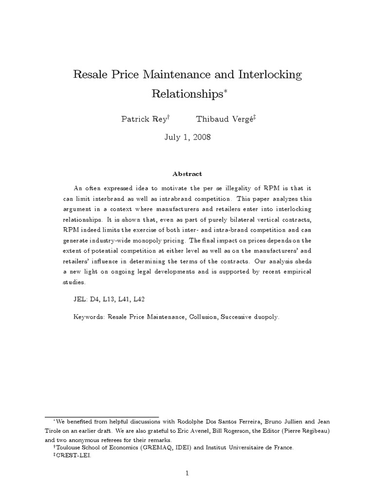 Impact of Resale Price Maintenance on Competition | PDF | Profit ...