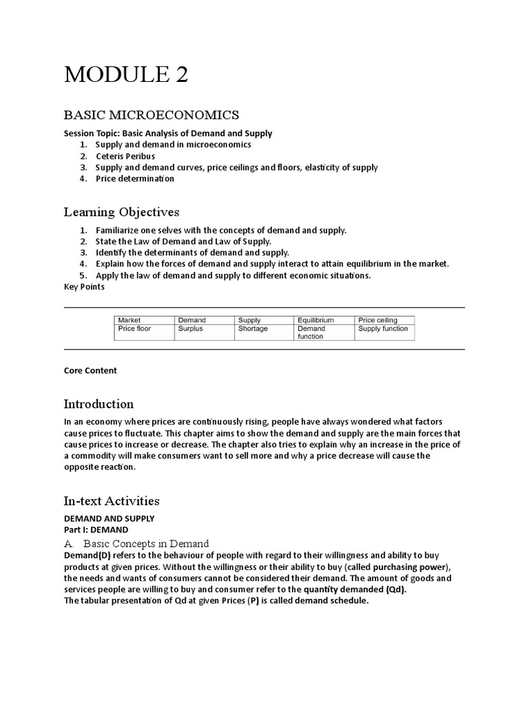 Basic Microeconomics Session Topic Basic Analysis of Demand and Supply PDF Supply And