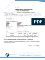 Certificado de Operatividad de Luces de Emergencia - Cantuta