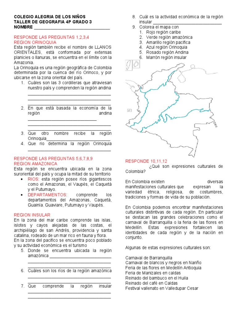 Taller de Geografía: Regiones de Colombia | PDF | Colombia