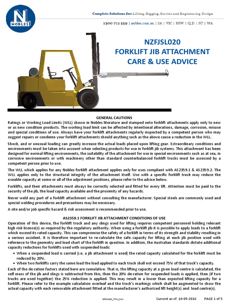 Nobles+Forklift+Jib Care+in+Use PDF Forklift Manufactured Goods