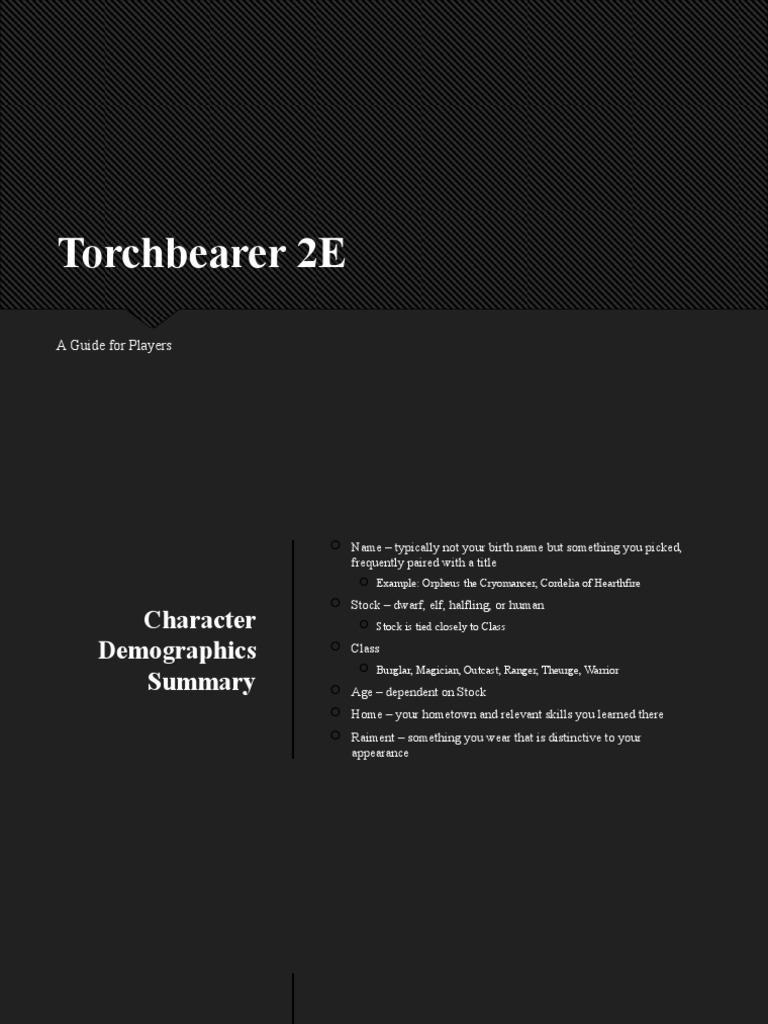 Torchbearer 2E Character Creation Guide PDF Dwarf (Dungeons & Dragons)