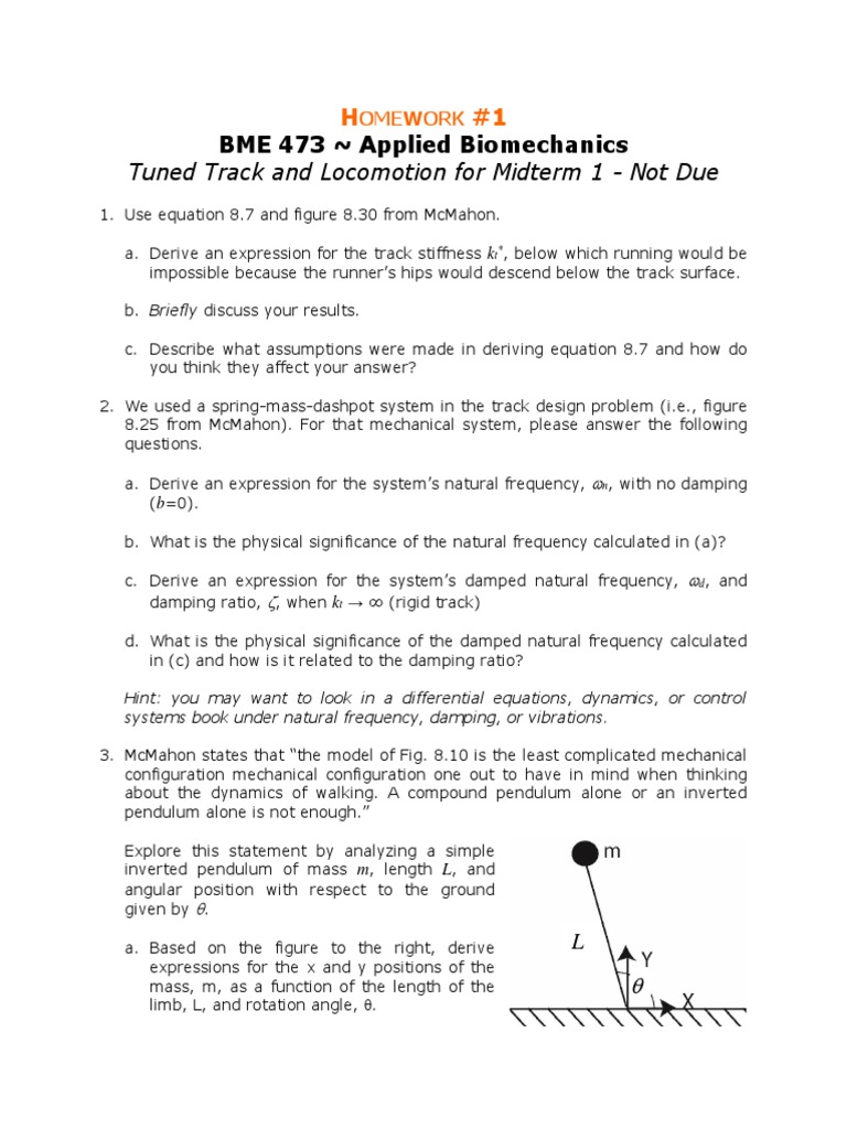 BME Biomechancis Homework 1 | PDF | Force | Metrology