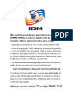 IDM contrata promotoras e promotores de venda
