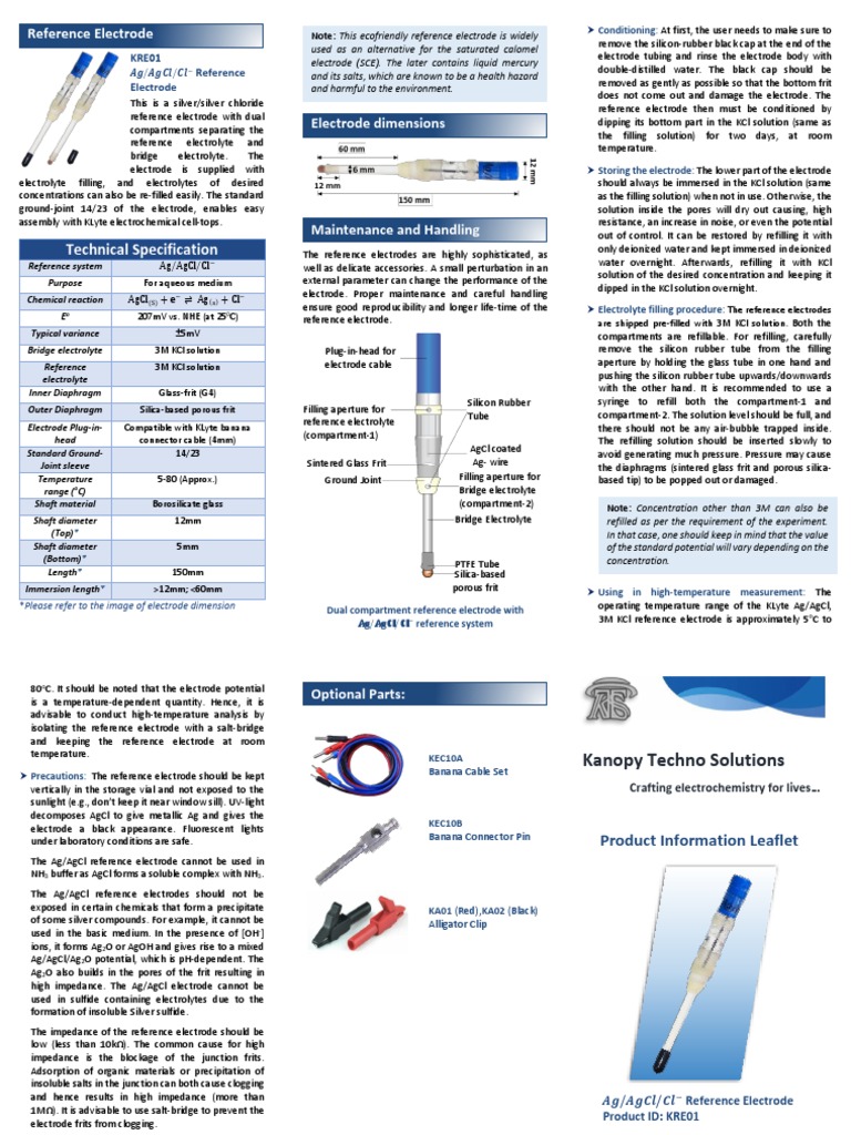 Ag/AgCl Reference Electrode KRE01 Guide | PDF | Chemistry ...