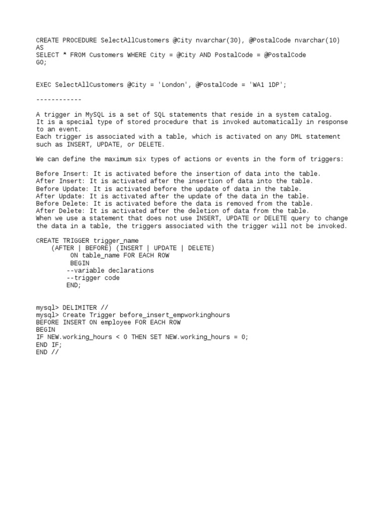 Procedure and Trigger in SQL | PDF | Computers