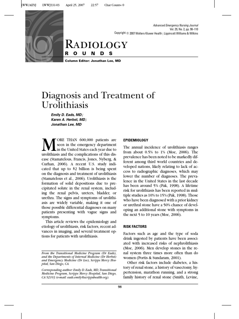 Radiology Diagnosis and Treatment of Urolithiasis PDF Urology