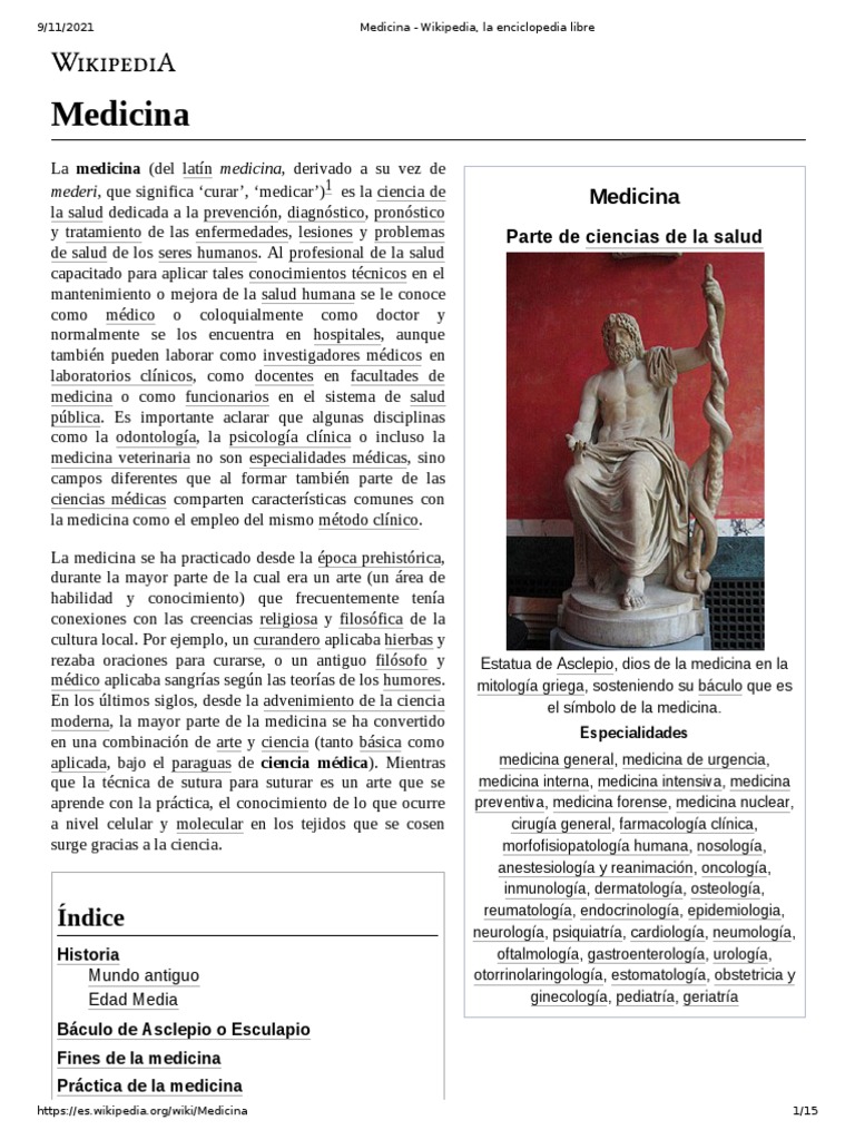 Medicina Wikipedia, La Enciclopedia Libre PDF Medicina Medicina