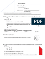 Teste de Matemática do 8o ano com 12 questões