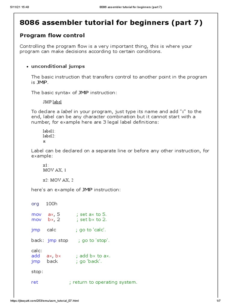 8086 Assembly: Program Flow Control | PDF | Assembly Language | Control ...