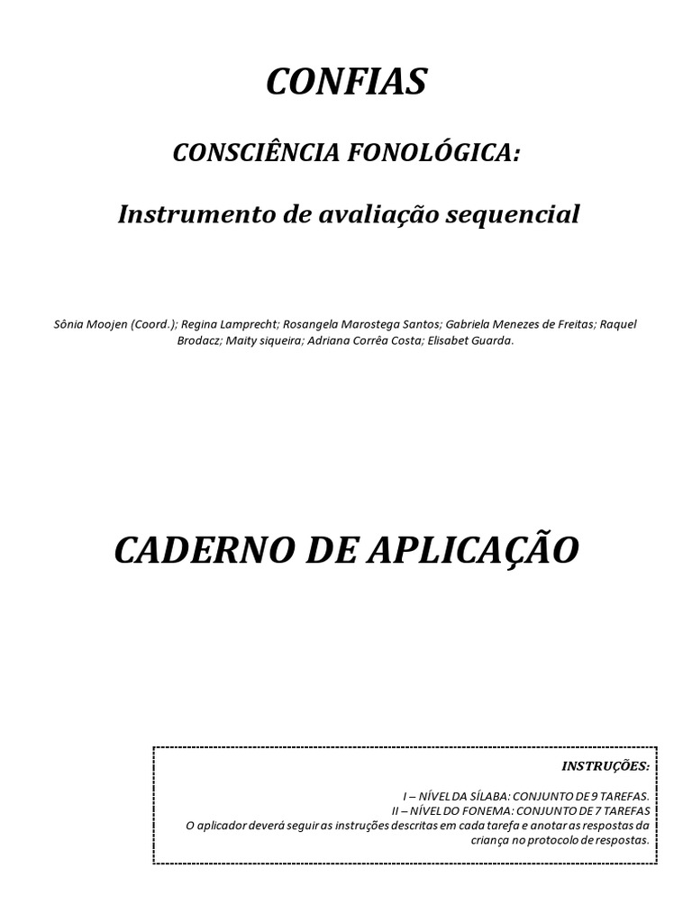 CONFIAS - Caderno de Aplicação | PDF | Fonema