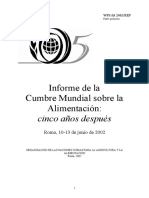 Informe de La Cumbre Mundial Sobre La Aliemntacion. Cinco A Os Despues