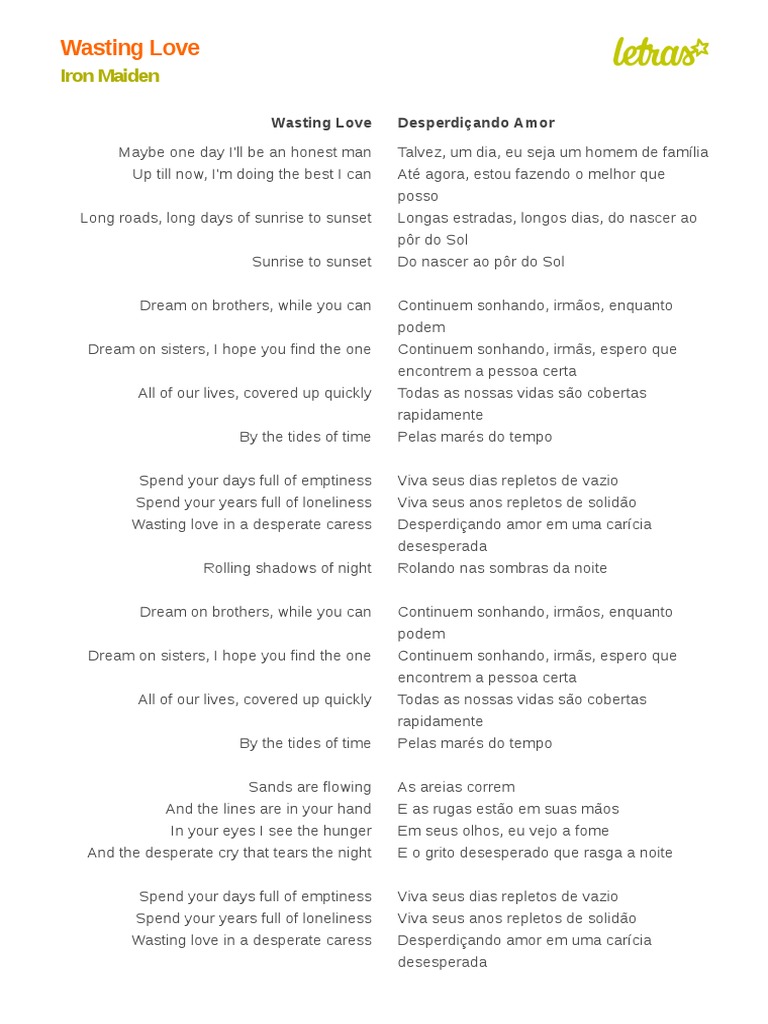 Iron Maiden Wasting Love Letra & Tradução PDF Música gravada