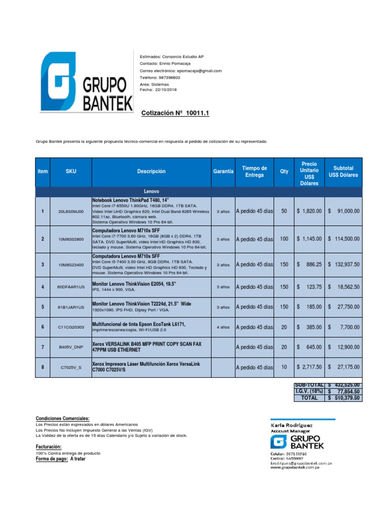 Cotizacion Equipos de Computo - 2 | PDF | Lenovo | Electrónica