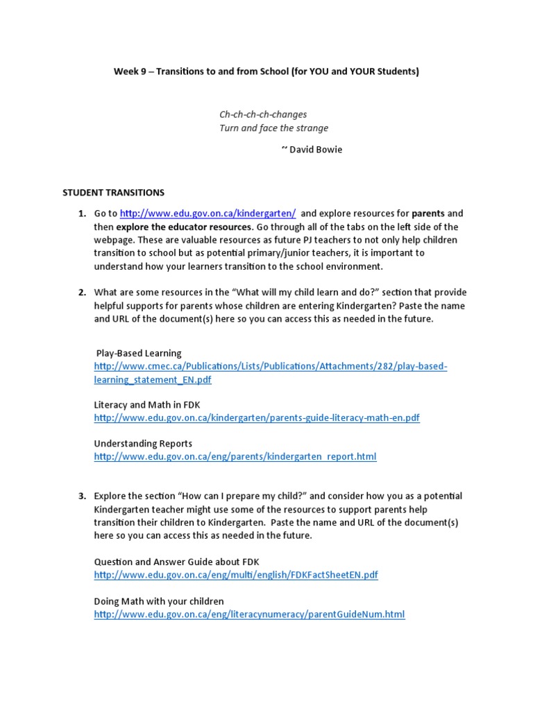 Kindergarten Transition Resources | PDF | Teachers | Schools