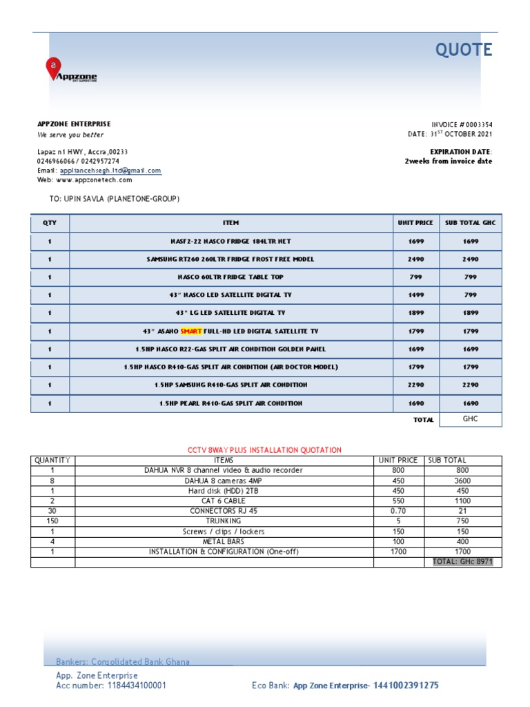 Proforma Invoice for AppZone Enterprise | PDF | Consumer Electronics ...