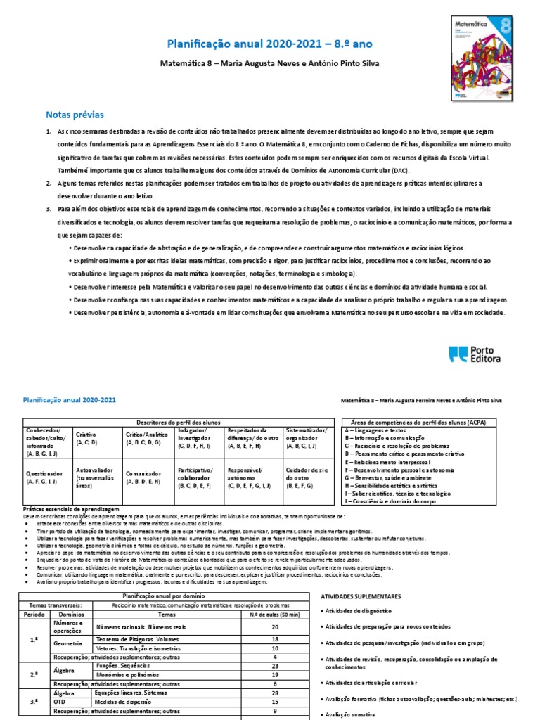 Plano anual de ensino de matemática do 8o ano | PDF | Números | Ensino ...