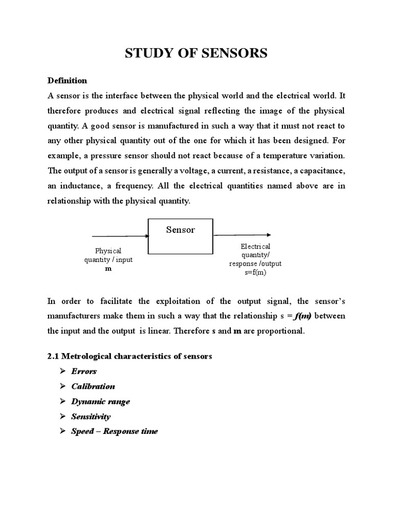 Study of Sensors Sensor PDF Sensor Voltage