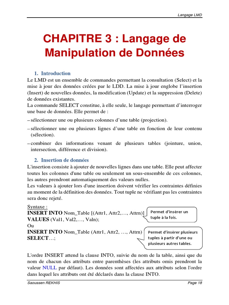 Langage de Manipulation de Données LMD | PDF | SQL | Recherche d ...