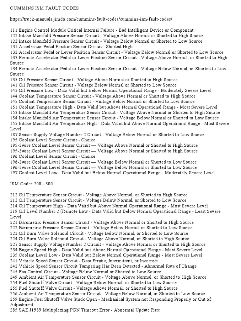 Cummins Ism Fault Codes | PDF | Throttle | Turbocharger