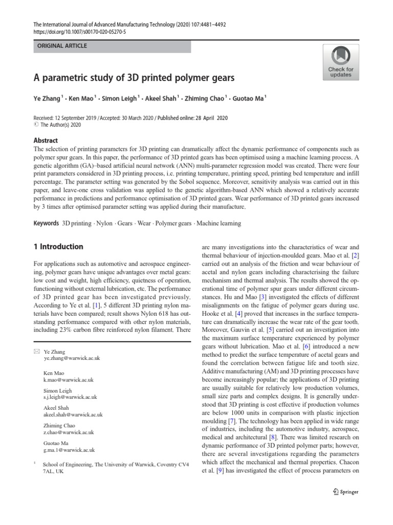 A Parametric Study of 3D Printed Polymer Gears | PDF | 3 D Printing ...