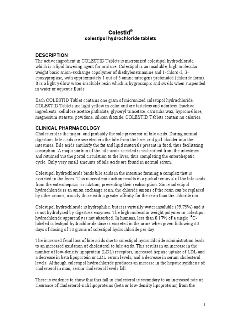 Colestid: Colestipol Hydrochloride Tablets | PDF | High Density ...