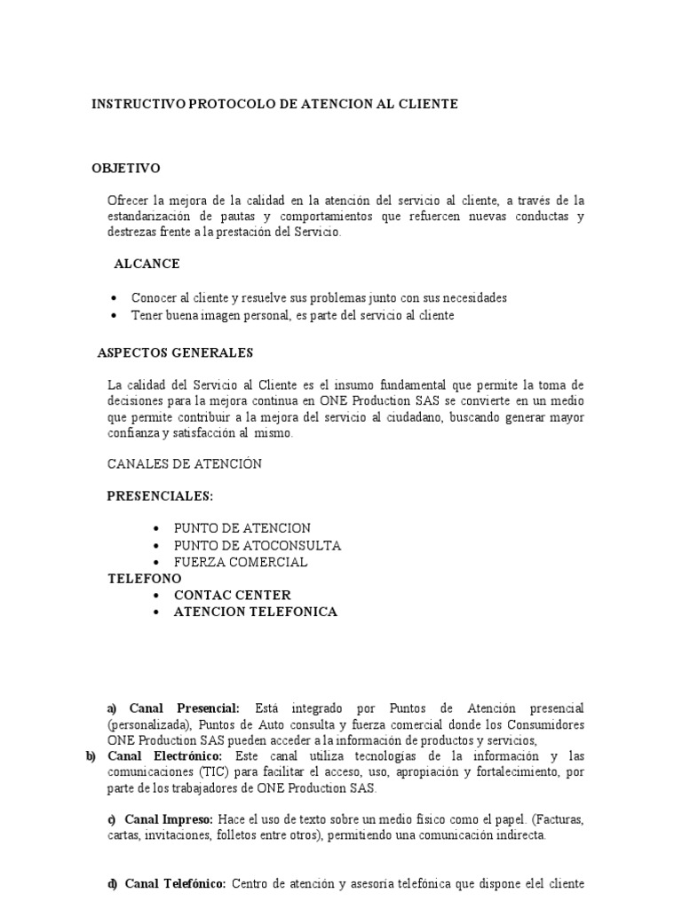 Protocolo de Atención al Cliente SAS | PDF | Servicio al Cliente ...