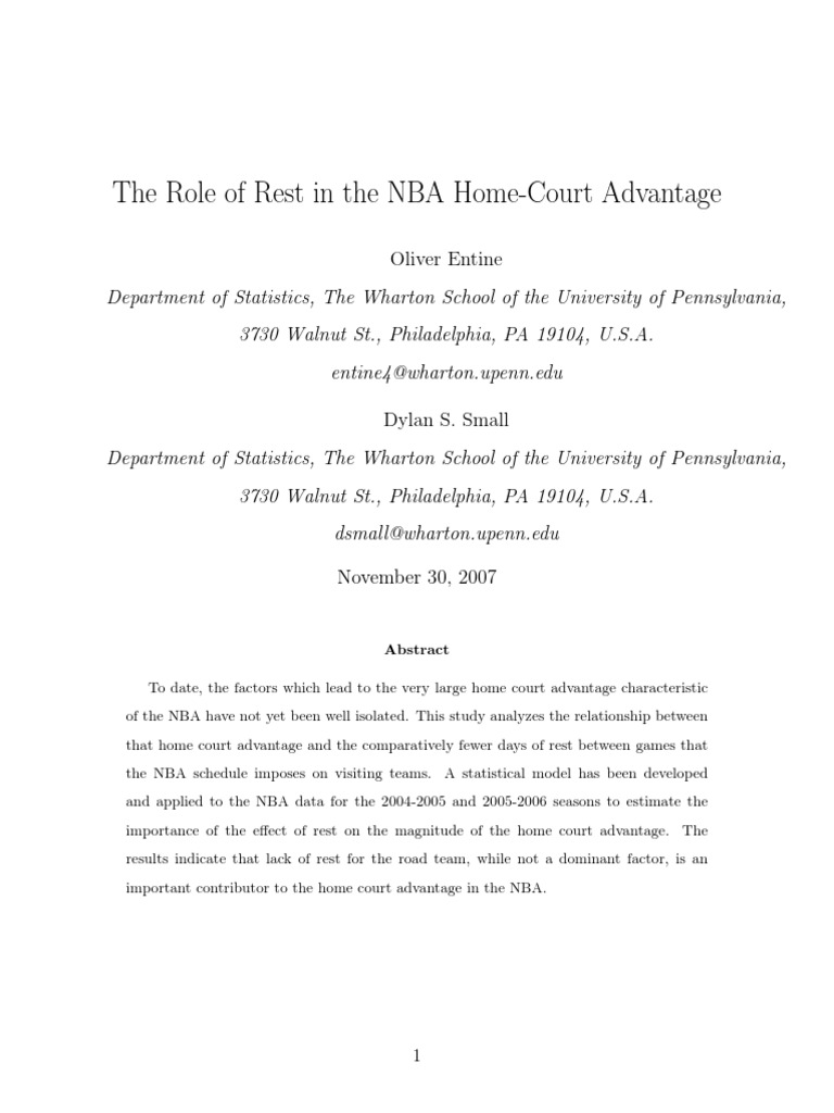 The Role of Rest in The NBA Home Court Advantage PDF Errors And