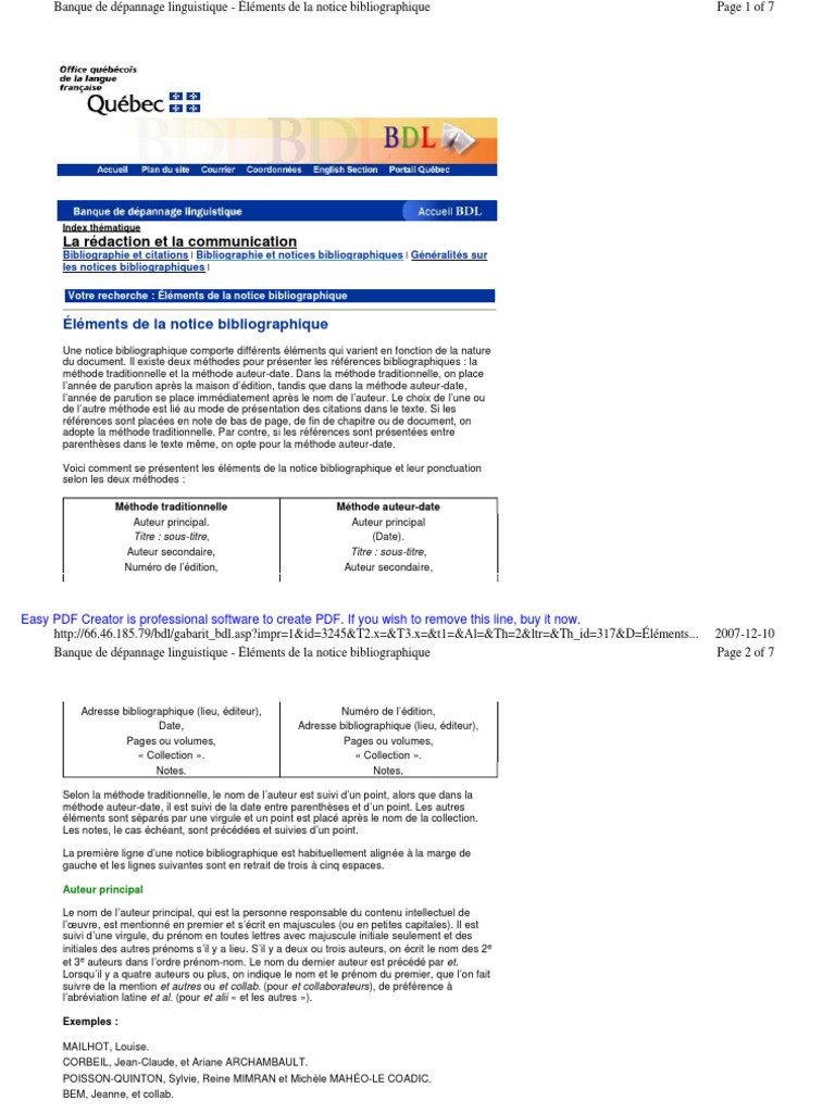 Oqlf Elements De La Notice Bibliographique Ecriture Edition