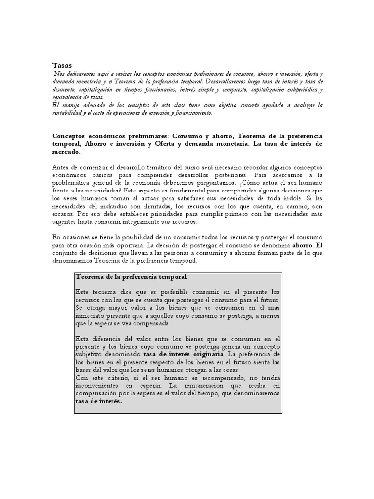 Conceptos Clave de Tasas de Interés y Ahorro | PDF | Interés | Tasas de ...