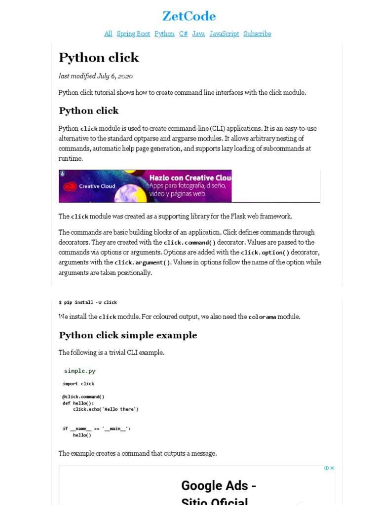 Python Click - Creating Command Line Interfaces | Download Free PDF ...