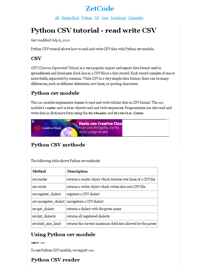 Python CSV - Read, Write CSV in Python | Download Free PDF | Comma ...