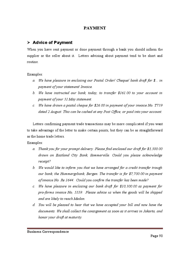 Payment Confirmation and Advice Letters | PDF | Payments | Cheque