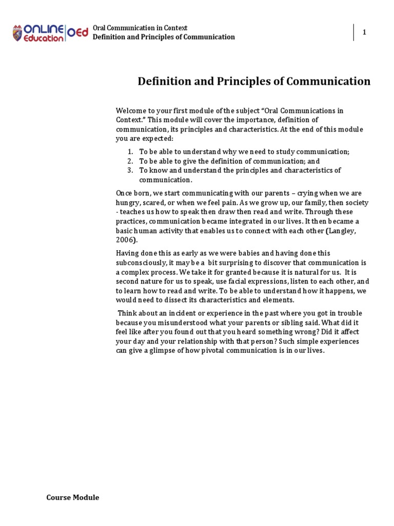 Principles of Oral Communication | PDF | Communication | Nonverbal ...
