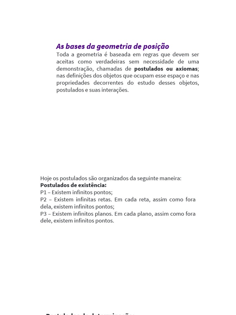 Postulados da Geometria de Posição | PDF | Linha (Geometria) | Axioma