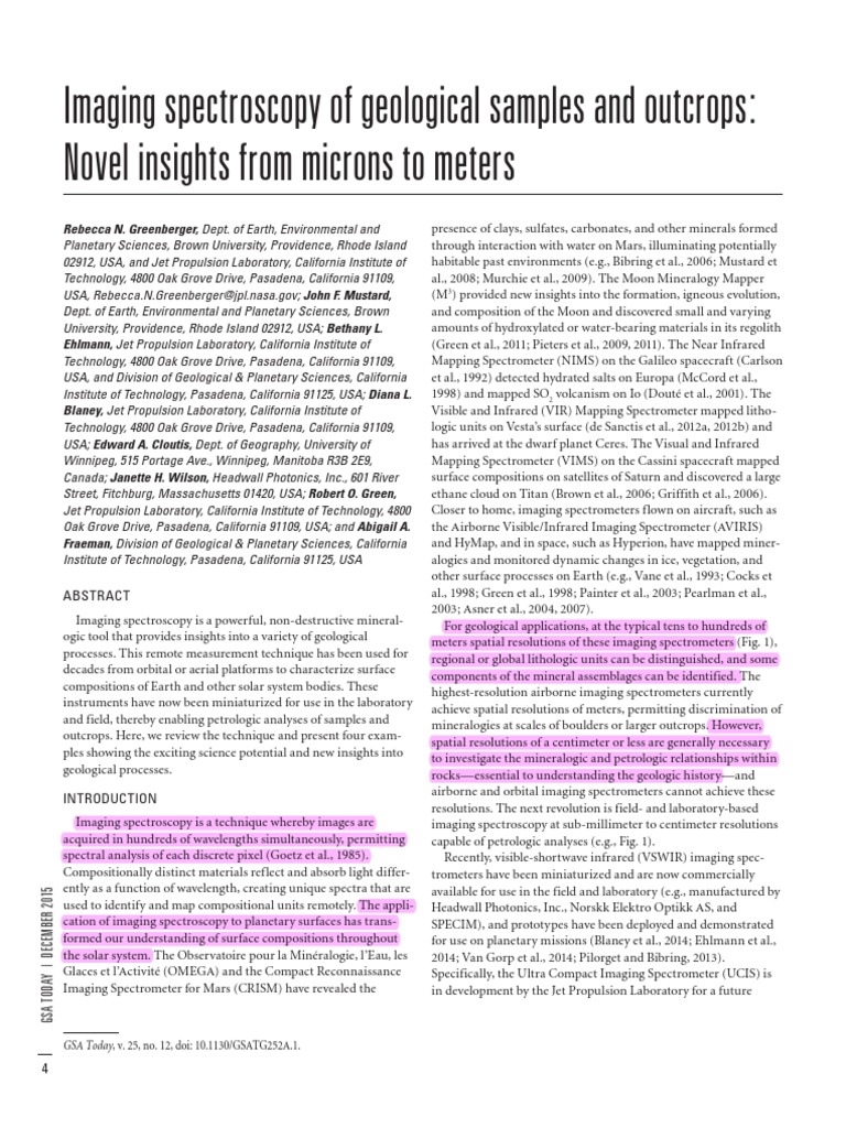 GAMT8 Imaging Spectroscopy Geological Samples PDF Spectroscopy