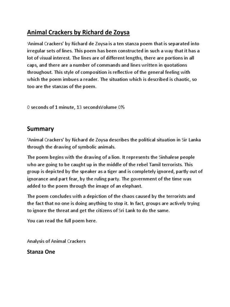 Animal Crackers Richard de Zoysa PDF Poetry Tiger