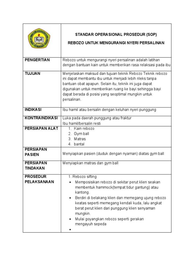 Standar Operasional Prosedur (Sop) Rebozo Untuk Mengurangi Nyeri ...