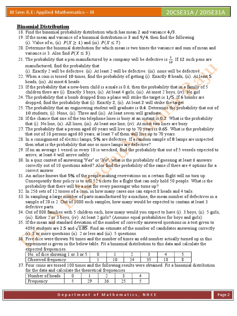 Binomial Distribution Questions PDF Probability Distribution