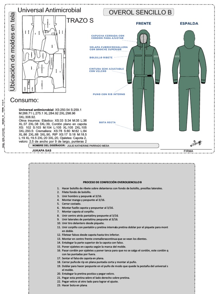 Proceso de Confección Overol Sencillo B | PDF | Hogar, jardinería y ...