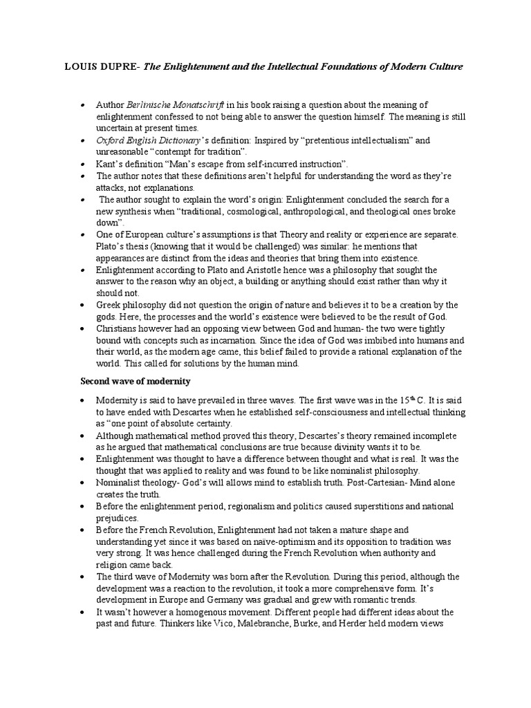 Dupre - Reading Notes Week 2 | PDF | Age Of Enlightenment | Idea