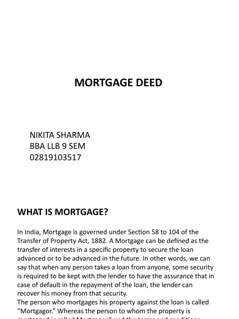 Mortgage Deed PDF Mortgage Law Loans