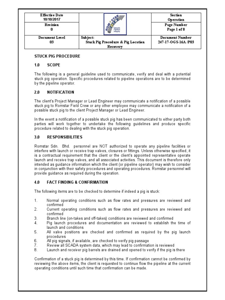 Stuck Pig Recovery Procedures | PDF | Pipeline Transport | Valve