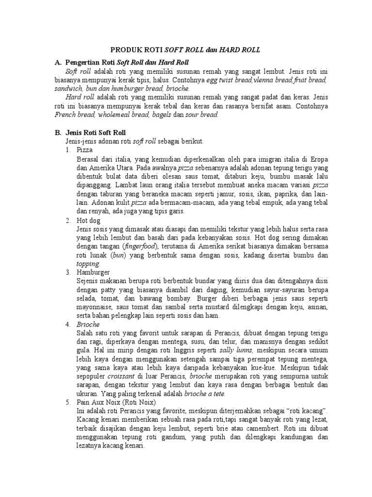 Pengertian Dan Jenis PRODUK ROTI SOFT ROLL Dan HARD ROLL PDF