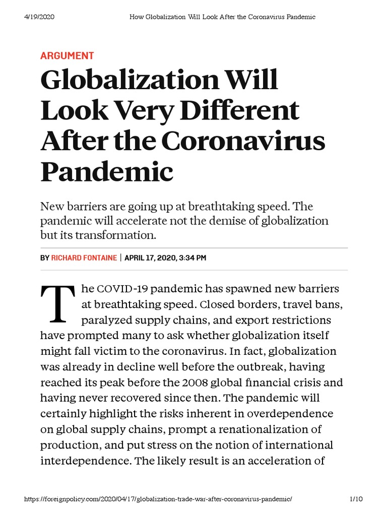 How Globalization Will Look After The Coronavirus Pandemic | PDF ...