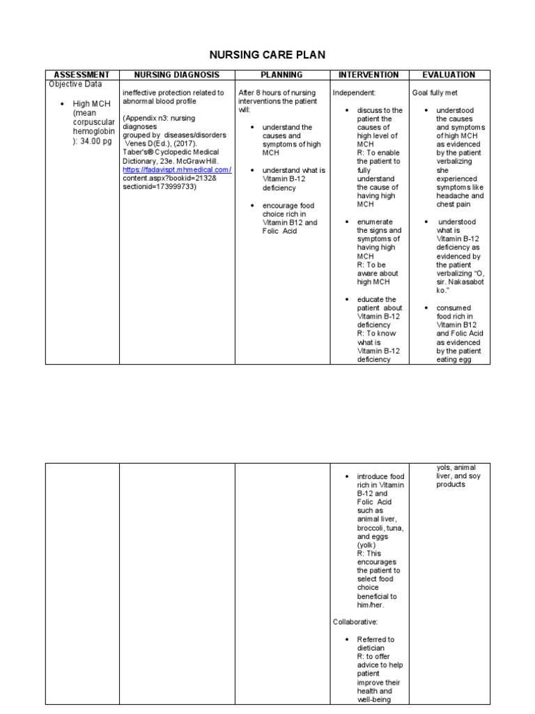 Nursing Care Plan Assessment Nursing Diagnosis Planning Intervention