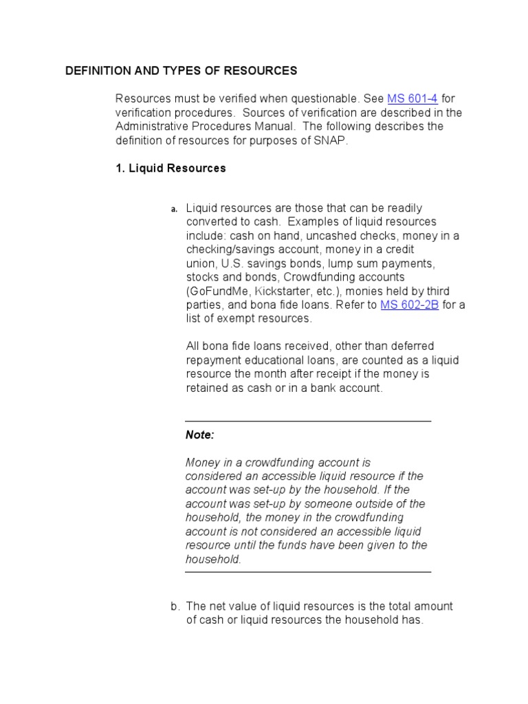 SNAP Resource Types and Eligibility Guide | PDF | Money | Supplemental ...