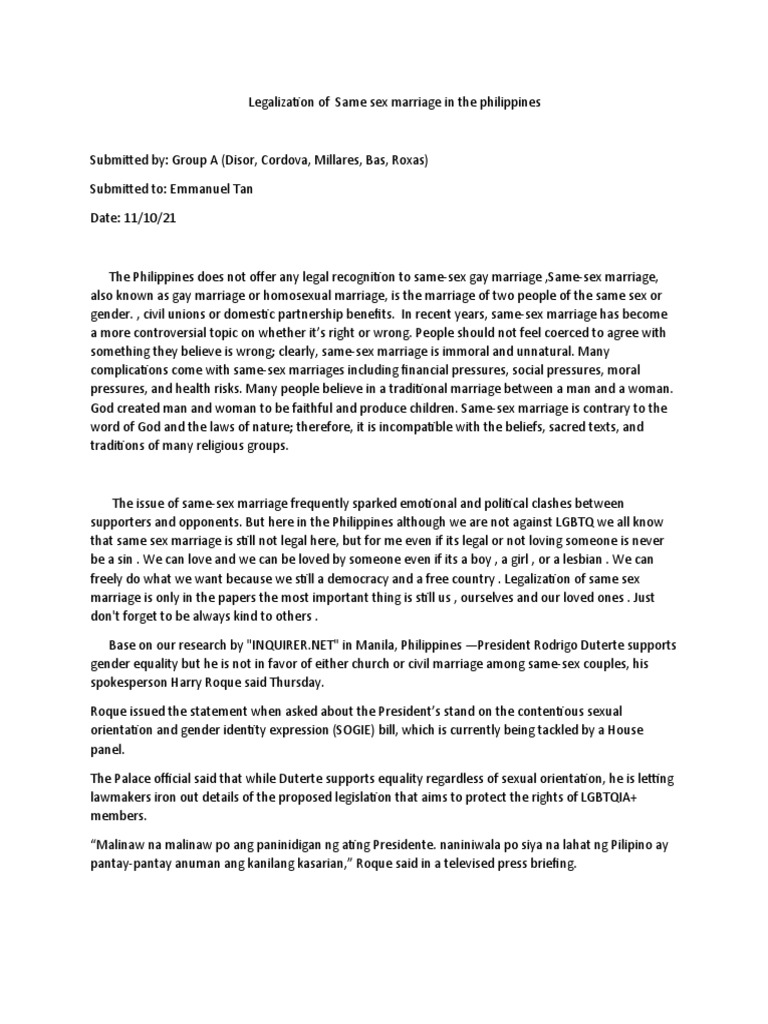 Same-Sex Marriage Legalization in the Philippines | PDF | Same Sex ...