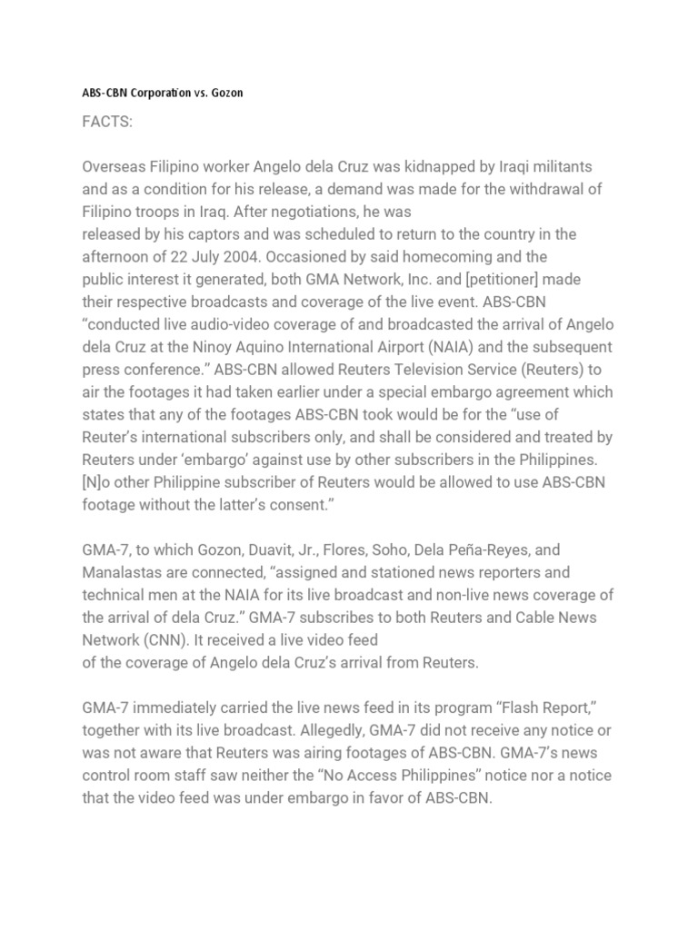 ABSCBN Corporation vs. Gozon PDF Fair Use Crime & Violence